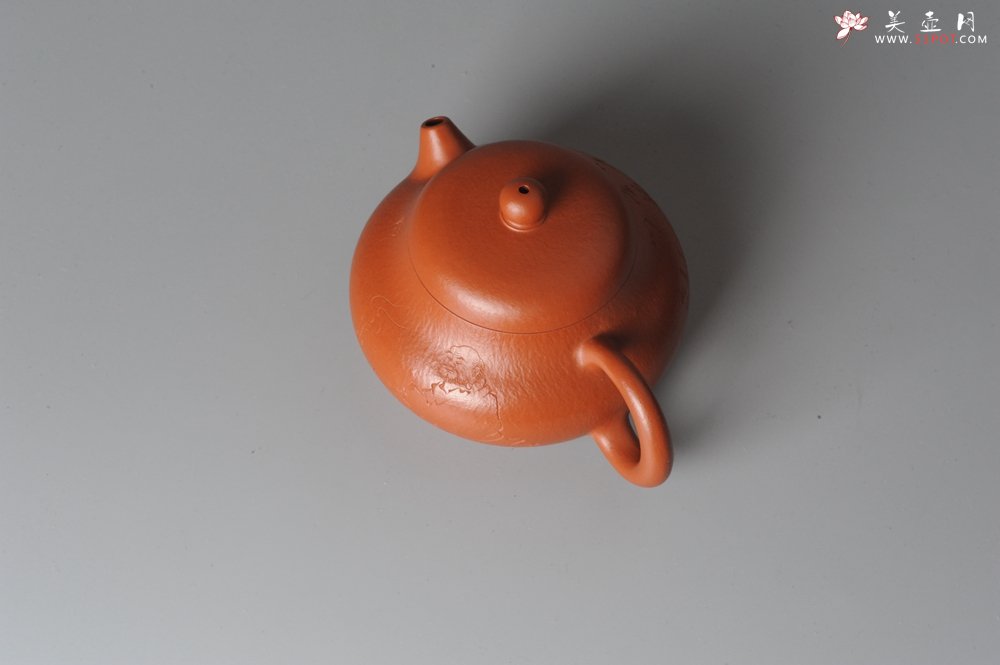 紫砂壶图片：优质赵庄朱泥全手工文旦 方健双刀文气装饰 - 美壶网