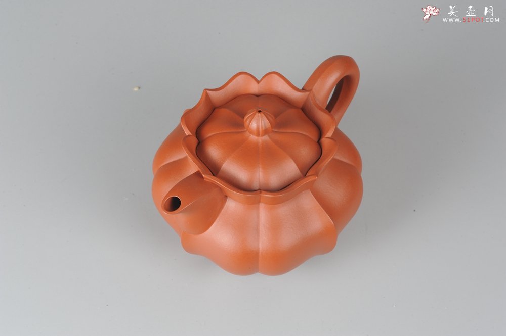 紫砂壶图片：优质小红泥莲花僧帽 线条干净利落 - 美壶网