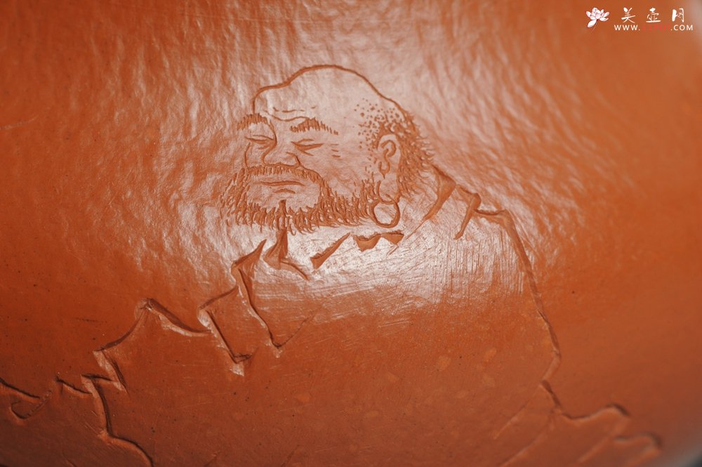 紫砂壶图片：优质赵庄朱泥全手工文旦 方健双刀文气装饰 - 美壶网