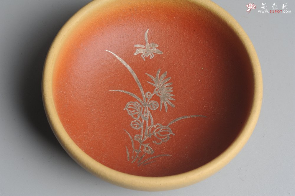 紫砂壶图片：美杯特惠 描银文气梅兰竹菊一套（4只） - 美壶网