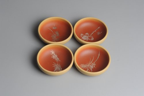 美壶定制紫砂壶 美杯特惠 描银文气梅兰竹菊一套（4只） 