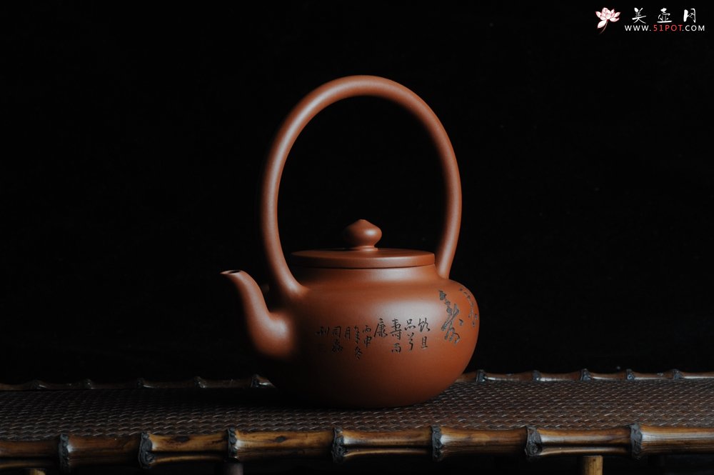 紫砂壶图片：全手工精品小红泥也是朱泥旭茂提梁 文气十足 - 美壶网