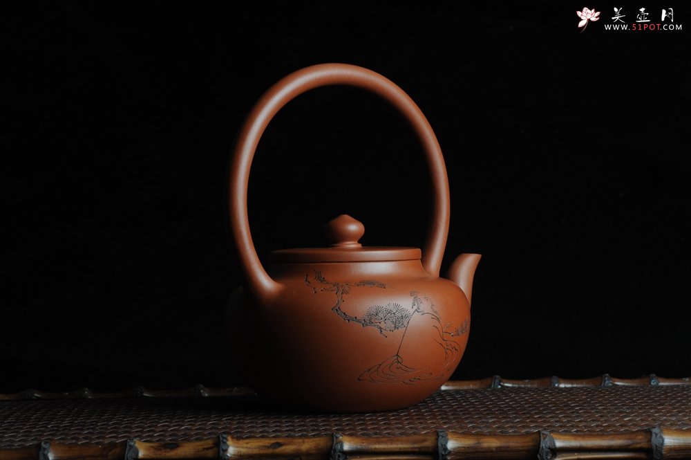 紫砂壶图片：全手工精品小红泥也是朱泥旭茂提梁 文气十足 - 美壶网