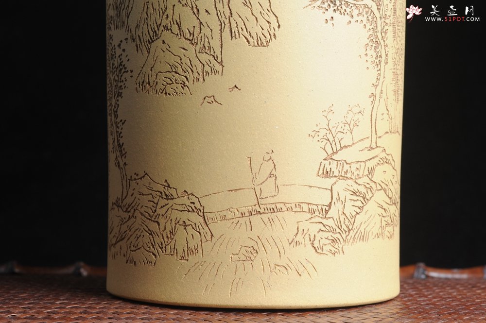 紫砂壶图片：美筒特惠 精品山水高帽笔筒一式 老师不打草稿直接空刻 一气呵成  - 美壶网