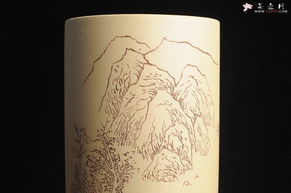 紫砂壶图片：美筒特惠 精品山水高帽笔筒一式 老师不打草稿直接空刻 一气呵成  - 美壶网