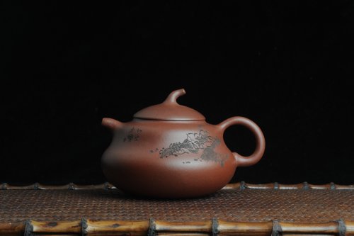 美壶定制紫砂壶 美壶特惠 文气葫芦（福禄）壶 装饰游鱼之乐 原矿紫泥