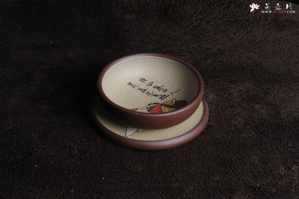 紫砂壶图片：美杯特惠 我的意中人是盖世英雄 精品泥绘品茗杯 杯垫一套 送礼自用佳品 - 美壶网