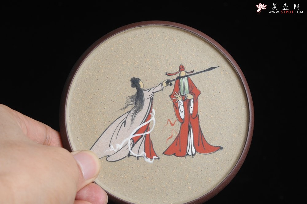 紫砂壶图片：美杯特惠 我的意中人是盖世英雄 精品泥绘品茗杯 杯垫一套 送礼自用佳品 - 美壶网