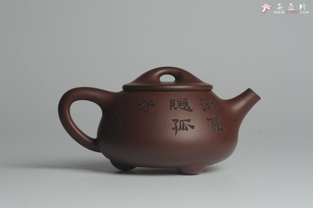 紫砂壶图片：美壶特惠 深丛隐孤芳 经典平盖小石瓢 满瓢（景舟石瓢）装饰菊花 泥料超好高档包装 做工灰常精致 - 美壶网