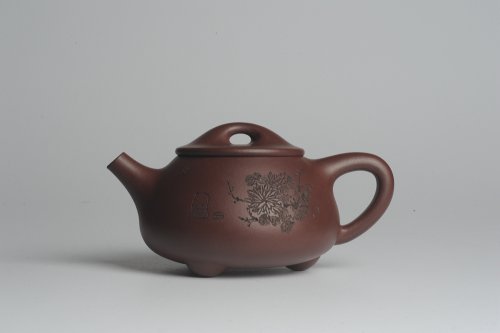 朱老师紫砂壶 美壶特惠 深丛隐孤芳 经典平盖小石瓢 满瓢（景舟石瓢）装饰菊花 泥料超好高档包装 做工灰常精致 原矿紫泥