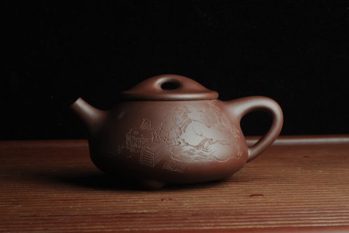 王老师紫砂壶 贺岁新品 优质紫茄泥全手工高士煮茶图 茶亦醉人 文气满瓢 原矿紫泥