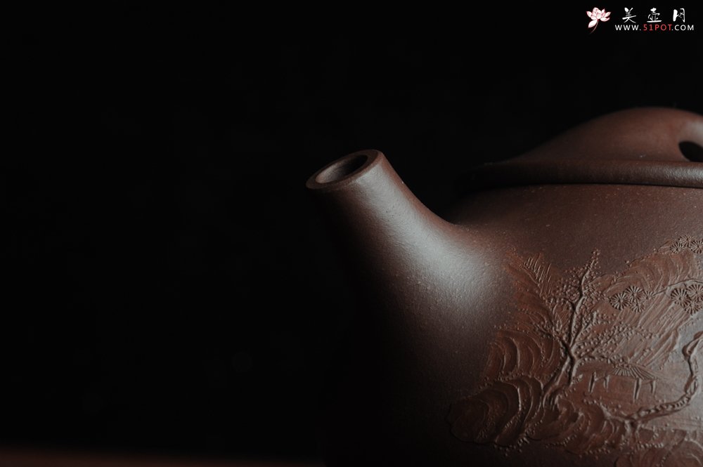 紫砂壶图片：美壶特惠 经典平盖小石瓢 满瓢（景舟石瓢）泥绘山水 江清月近人 单色泥绘更显功力 - 美壶网