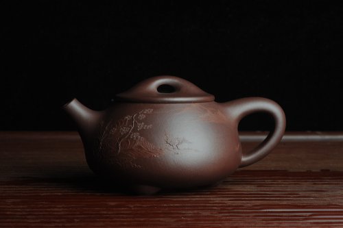 朱老师紫砂壶 美壶特惠 经典平盖小石瓢 满瓢（景舟石瓢）泥绘山水 江清月近人 单色泥绘更显功力 原矿紫泥