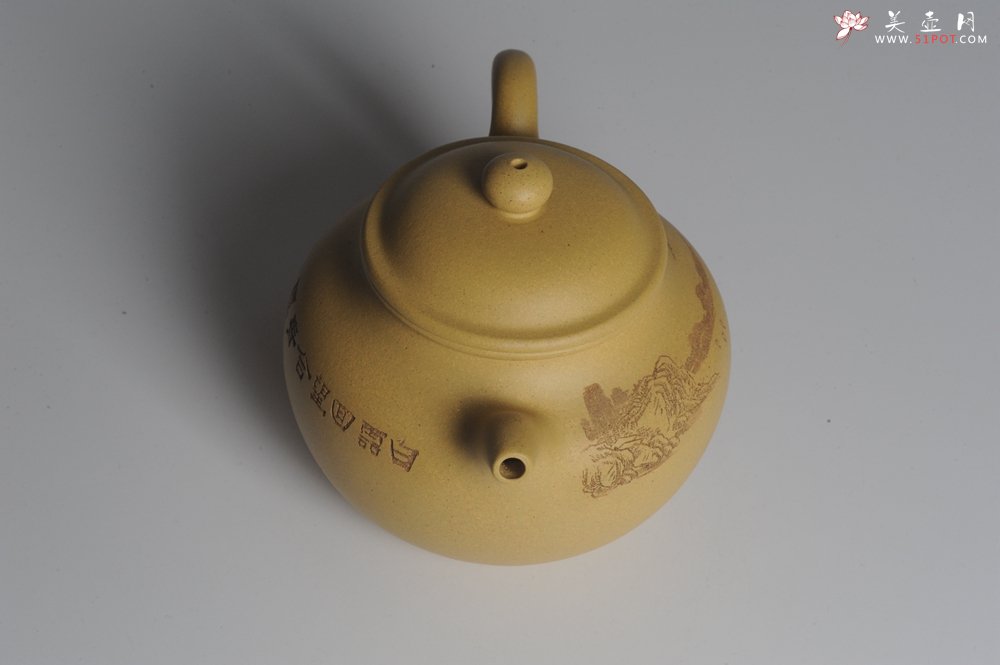 紫砂壶图片：美壶特惠 灰常好的本山段精工山水莲子壶 端庄秀雅 白云回望合 青霭入看无 - 美壶网