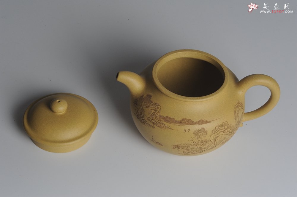 紫砂壶图片：美壶特惠 灰常好的本山段精工山水莲子壶 端庄秀雅 江山皆有意 宇宙俱无涯 - 美壶网