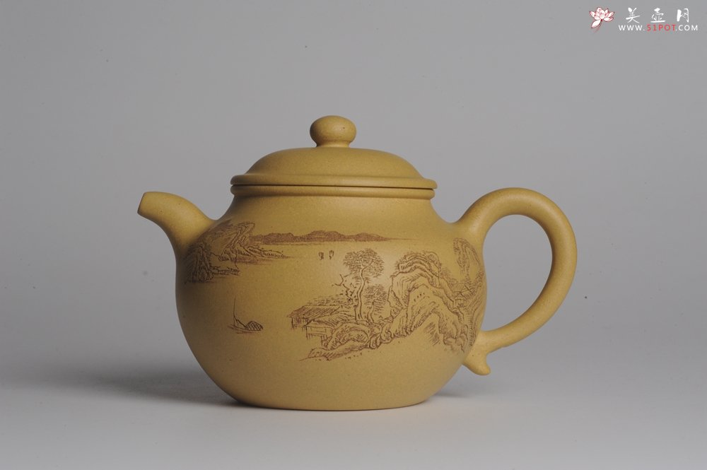 紫砂壶图片：美壶特惠 灰常好的本山段精工山水莲子壶 端庄秀雅 江山皆有意 宇宙俱无涯 - 美壶网