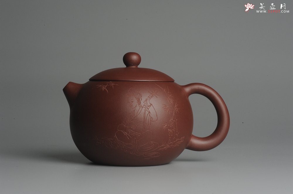 紫砂壶图片：美壶福利特惠 精工西施 抚琴图 琴韵泉声 饱满圆润 - 美壶网