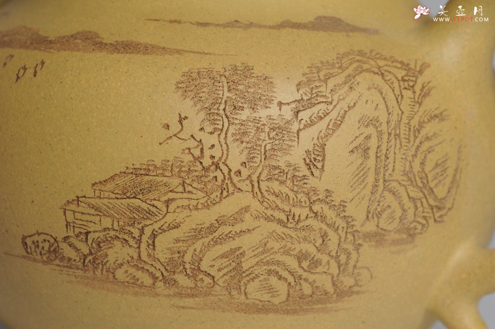 紫砂壶图片：美壶特惠 灰常好的本山段精工山水莲子壶 端庄秀雅 白云回望合 青霭入看无 - 美壶网