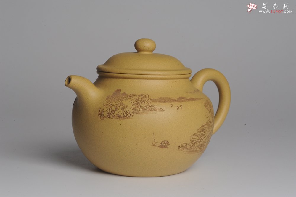 紫砂壶图片：美壶特惠 灰常好的本山段精工山水莲子壶 端庄秀雅 白云回望合 青霭入看无 - 美壶网