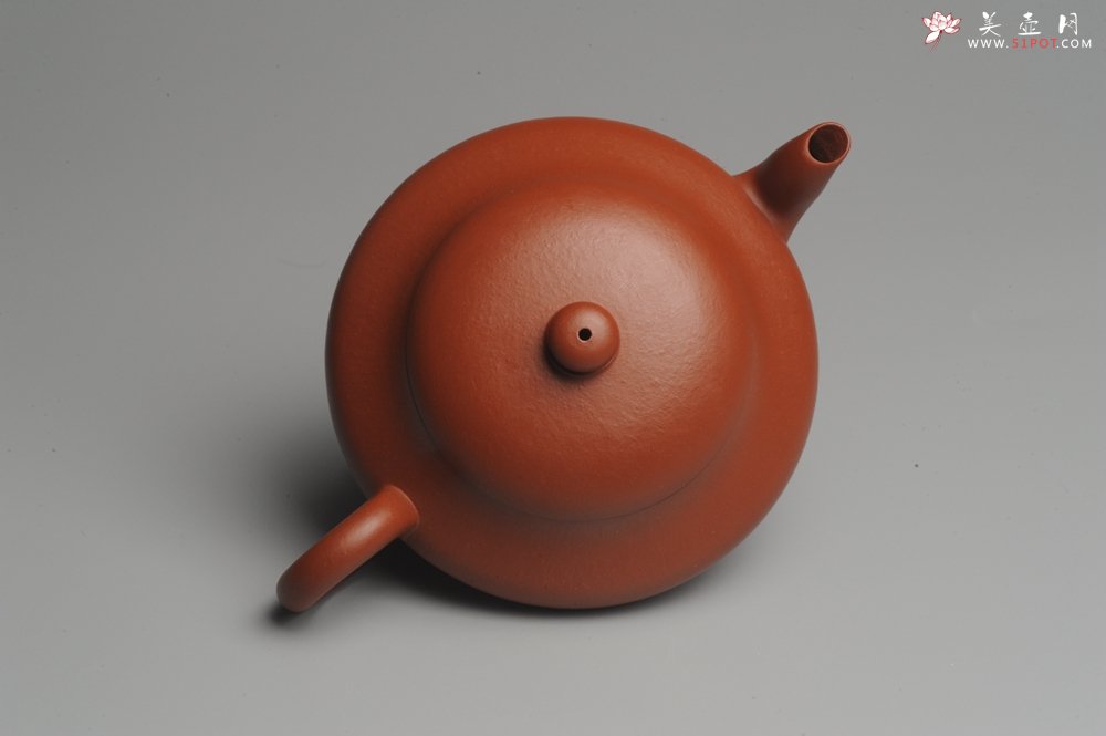 紫砂壶图片：小煤窑朱泥 全手工扁灯壶 端庄秀雅 - 美壶网