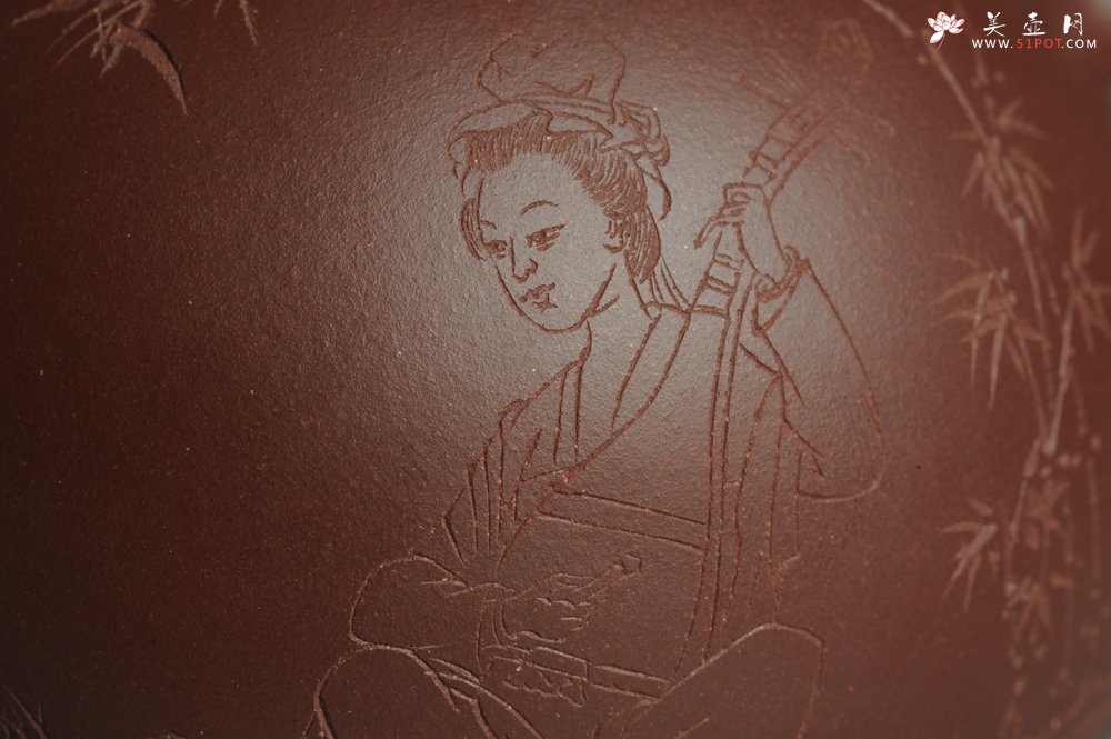 紫砂壶图片：美壶福利特惠 精工西施 抚琴图 琴韵泉声 饱满圆润 - 美壶网