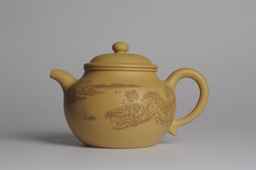 美壶定制紫砂壶 美壶特惠 灰常好的本山段精工山水莲子壶 端庄秀雅 江山皆有意 宇宙俱无涯 原矿段泥