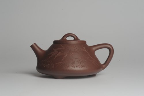 陈敏紫砂壶 优质紫泥 全手工精品摹古老子冶石瓢 骨肉匀挺 清茗堂助工文气装饰板桥竹 文人风骨尽显 原矿紫泥