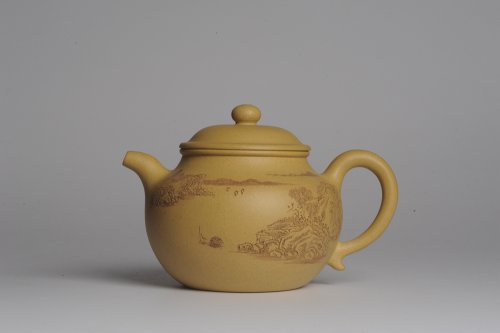 美壶定制紫砂壶 美壶特惠 灰常好的本山段精工山水莲子壶 端庄秀雅 白云回望合 青霭入看无 原矿段泥