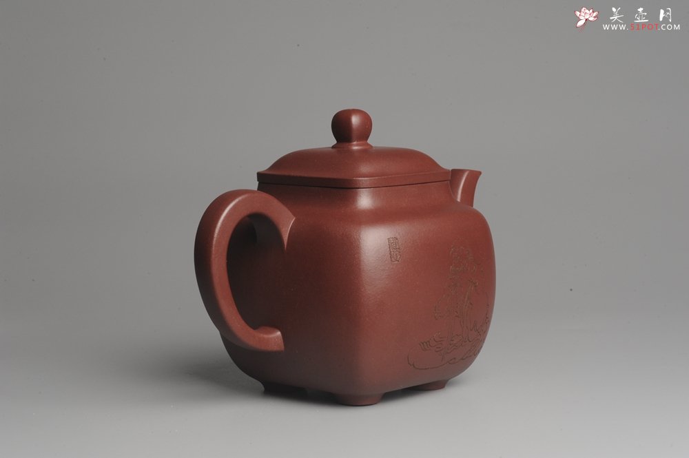 紫砂壶图片：实力派张海艳全手工重器鸣远四方 方健老师双刀装饰 浑厚大气 - 美壶网