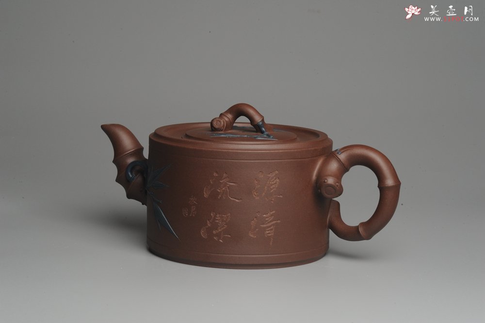 紫砂壶图片：精品大竹段壶 嵌盖难度大  气势磅礴 - 美壶网