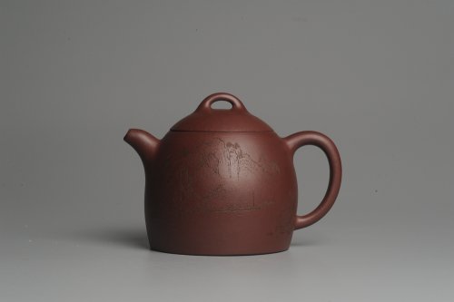 周小培紫砂壶 油润紫泥 清茗堂助工文气装山水全手工秦权壶 原矿紫泥