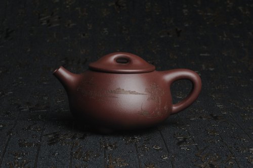 朱老师紫砂壶 美壶特惠 经典平盖小石瓢 满瓢（景舟石瓢）子木刻绘山水 原矿紫泥