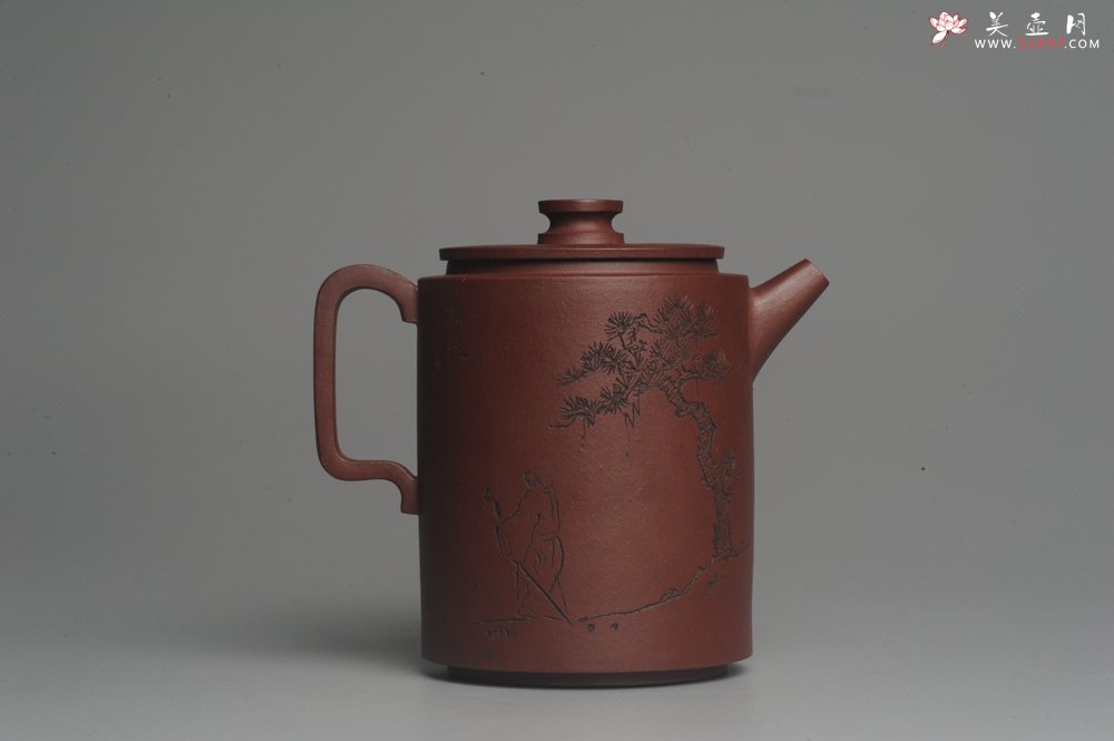 紫砂壶图片：美壶特惠 优质原矿红拼文人小壶柱础 做工精细 禾人老师即兴装饰 - 美壶网