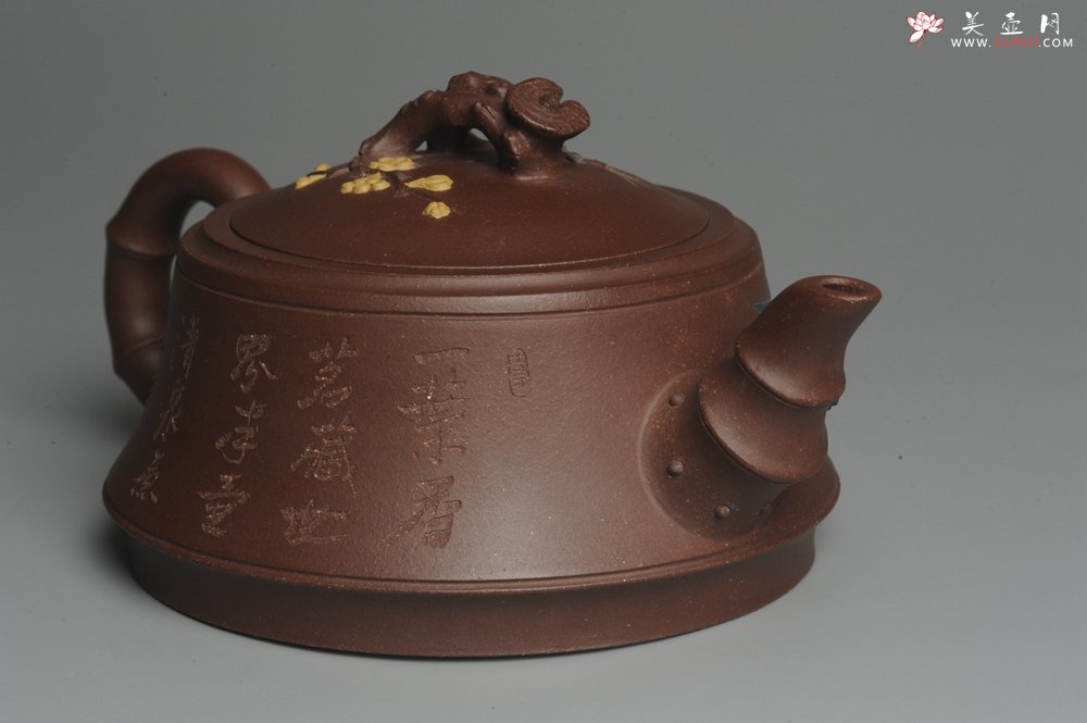 紫砂壶图片：美壶特惠 精工岁寒三友松竹梅 嵌盖难度大 文气雅致 - 美壶网