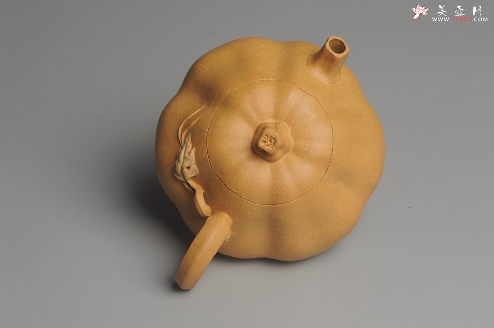 紫砂壶图片：美壶特惠 黄金段泥精致卡盖全手工仿生小南瓜 - 美壶网