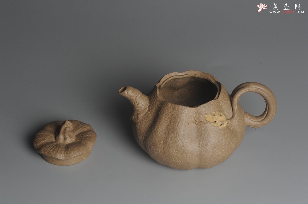 紫砂壶图片：美壶特惠 精致卡盖全手工老青段仿生小叶歪瓜 难度大 - 美壶网