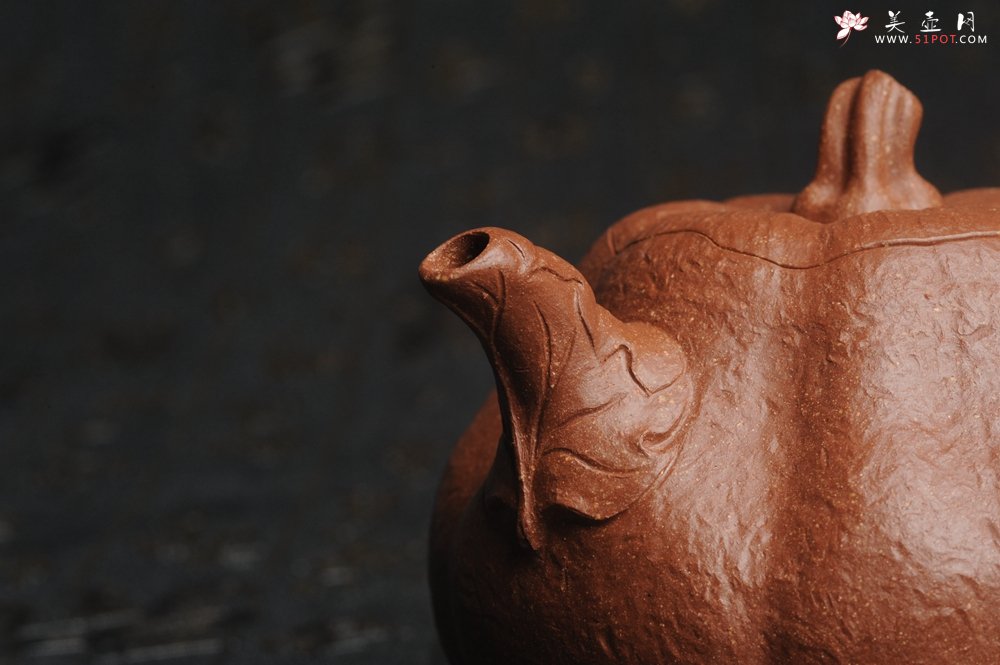 紫砂壶图片：美壶特惠 精致卡盖全手工油润降坡泥仿生小叶歪瓜 难度大 - 美壶网