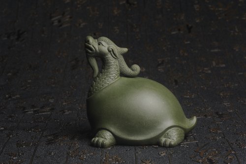 美壶定制紫砂壶 美宠特惠 油润绿泥龟寿星 仁者寿茶宠 精工长9cm宽7.5cm高9cm 