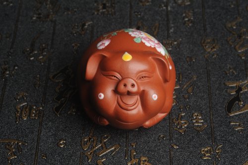 美壶定制紫砂壶 美宠特惠 精工点彩蝶恋花 福气猪茶宠 原矿清水泥