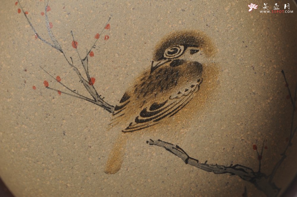 紫砂壶图片：款式一 美杯美垫特惠 精致彩绘泥绘花鸟品茗杯主人杯 杯垫一套 灰常漂亮 - 美壶网