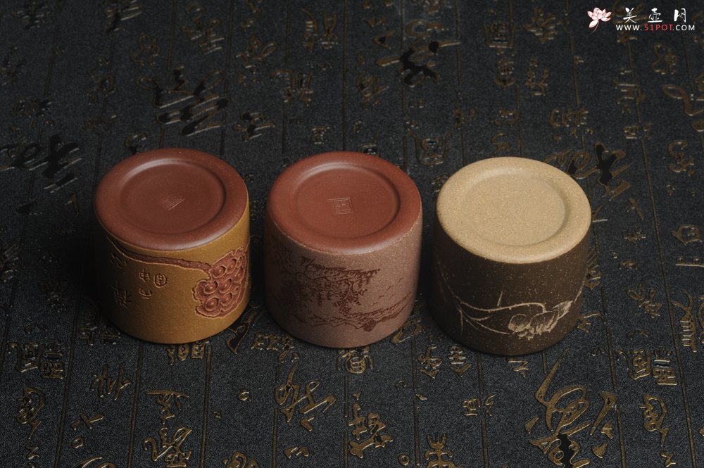 紫砂壶图片：美杯中秋特惠 精品好泥好工好刻雅致厚实品茗杯 缸杯 主人杯 一套三只 送礼佳品 - 美壶网