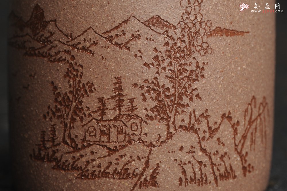 紫砂壶图片：美杯特惠 精品好泥好工好刻雅致厚实品茗杯 缸杯 山居图 - 美壶网