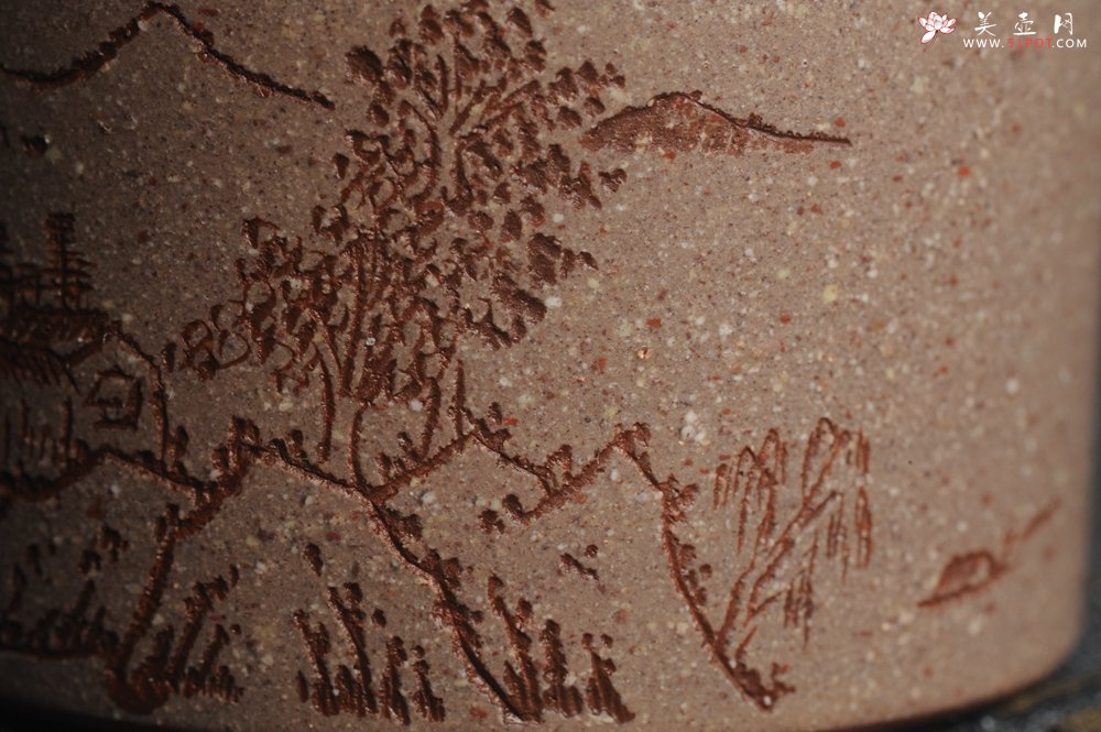 紫砂壶图片：美杯中秋特惠 雅致厚实 山居图 山水品茗杯 主人杯 - 美壶网