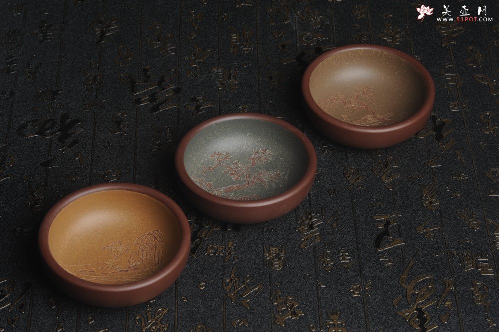 紫砂壶图片：美杯国庆特惠 精品好泥好工好刻雅致厚实品茗杯 主人杯 一套三只 送礼佳品 - 美壶网