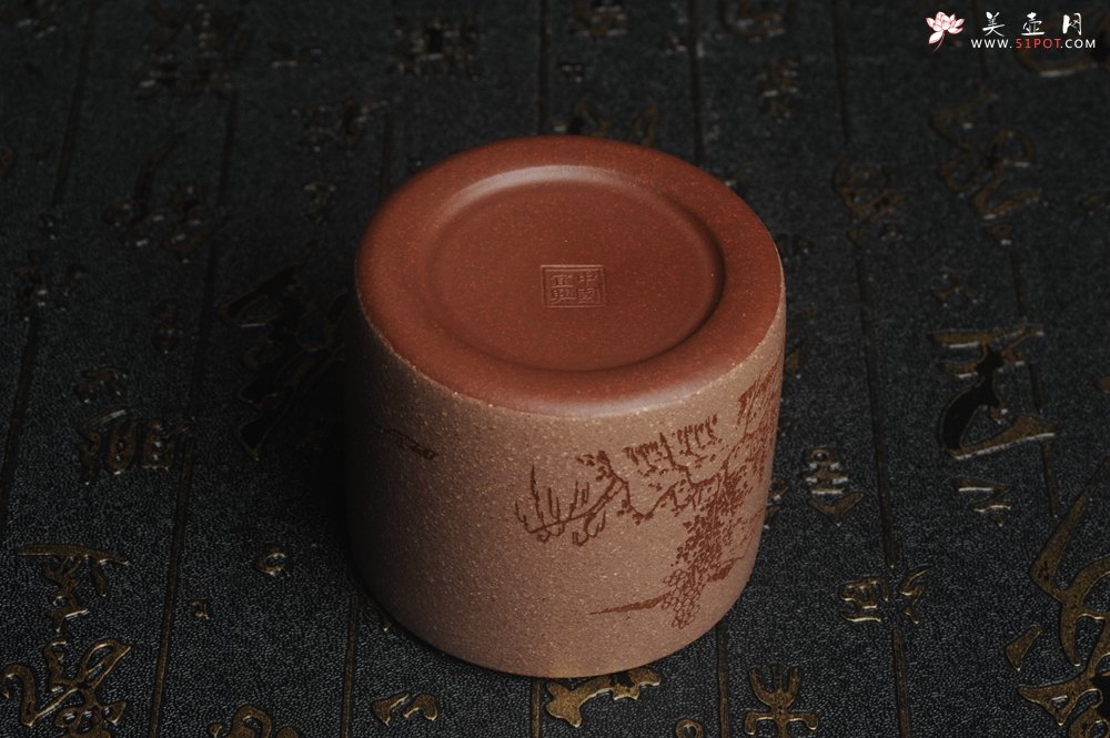 紫砂壶图片：美杯特惠 精品好泥好工好刻雅致厚实品茗杯 缸杯 山居图 - 美壶网