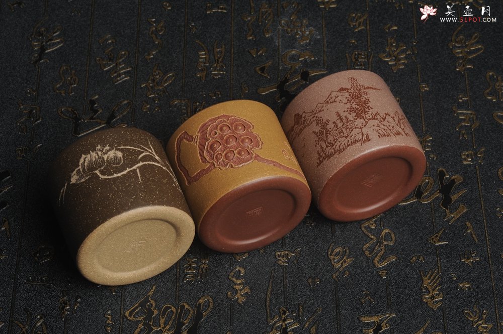 紫砂壶图片：美杯中秋特惠 精品好泥好工好刻雅致厚实品茗杯 缸杯 主人杯 一套三只 送礼佳品 - 美壶网