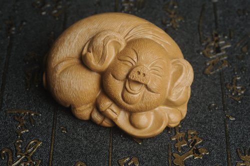 美壶定制紫砂壶 美宠特惠 优质段泥精致手工茶宠 一团和气招财猪 长7cm宽5cm高3.5cm 原矿段泥