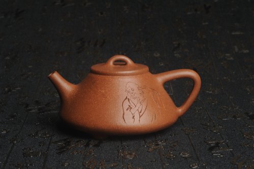 周小培紫砂壶 油润五彩段泥 全手工薄胎精品子冶石瓢 难度大 骨肉匀挺 文气装饰高士采耳图 道法自然 