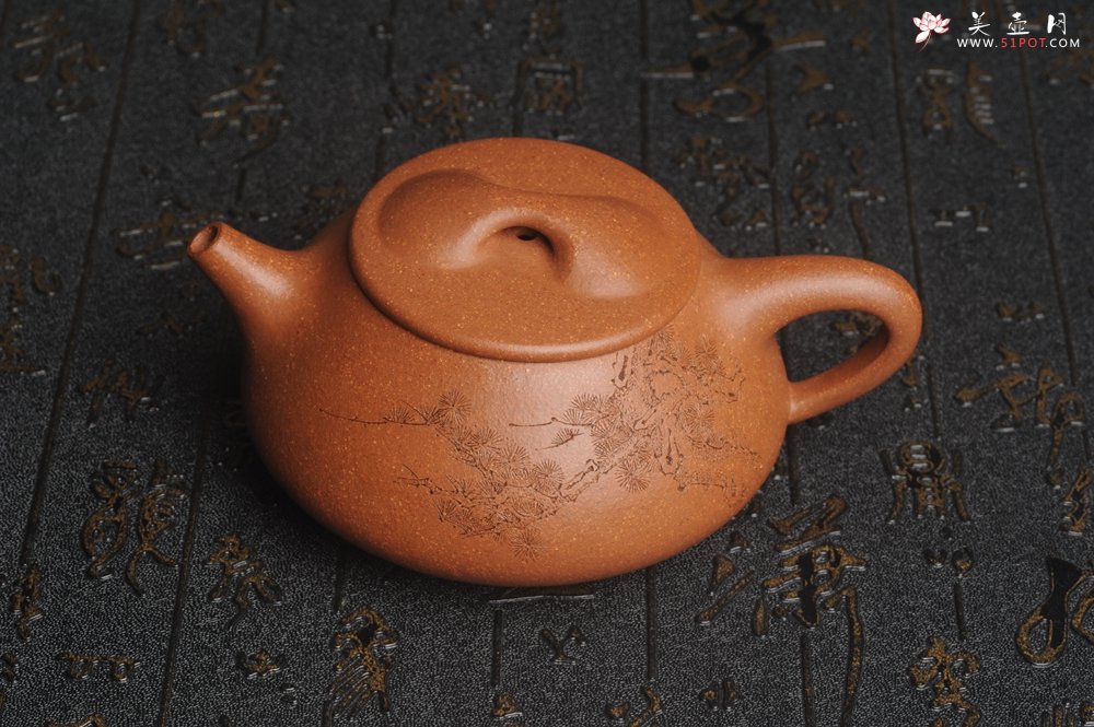紫砂壶图片：潜力股周小培全手工演绎精品五彩段泥景舟石瓢 清茗堂助工文气装饰君子不老松 延年益寿 - 美壶网