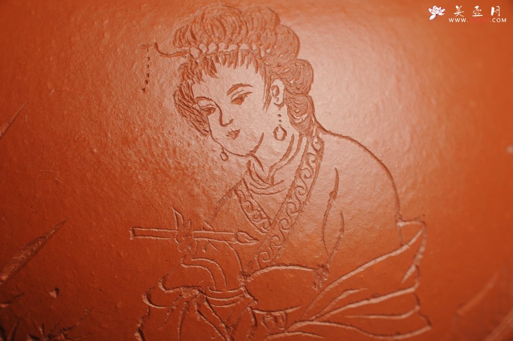 紫砂壶图片：特油润老朱泥 全手工美女西施壶 方健老师精心双刀刻绘 收缩大成型难 难得美品 - 美壶网